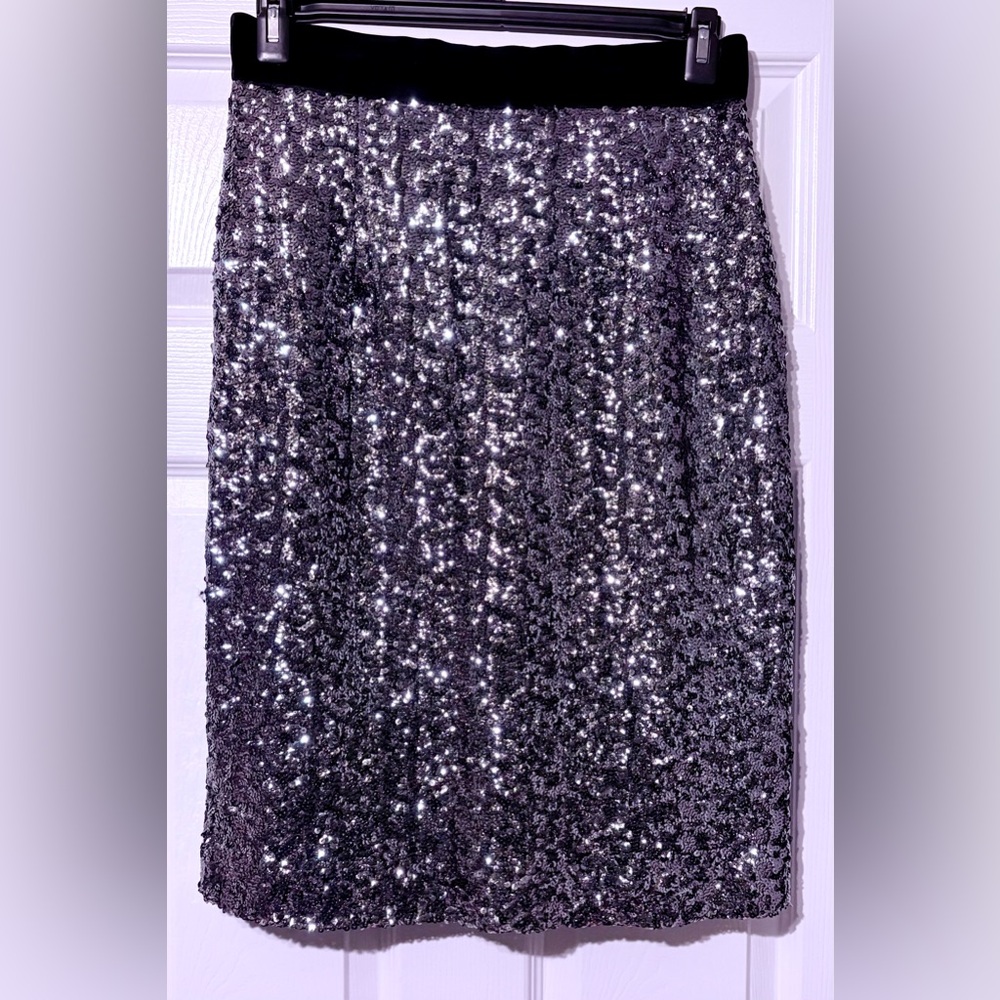 MILLY Silver Sequined Disco/Vegas/Wedding Guest/Cocktail Party Skirt. Size 12